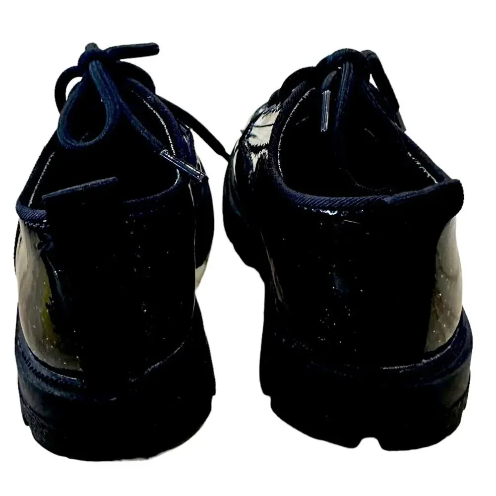 Zara kids‎ girls sparkly black faux patent oxfords lace up shoes EU 22